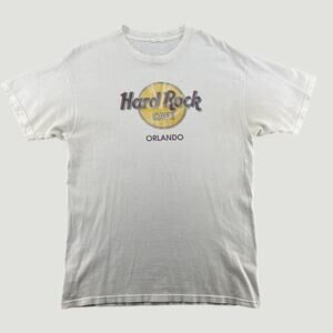 Hard Rock Cafe Orlando Graphic T Shirt White Yellow Logo Modern Tourist Tee